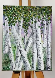 Buy Original Abstarct Acrylic Painting Birch Trees 18cm X 24cm • 35.50£