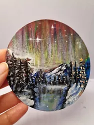 Buy Original Hand Painted Snowy Day With Christmas Tree On Round Wooden Board 10 Cm • 9.77£