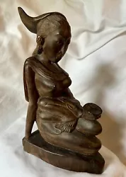 Buy Hand Carved Hard Wood Sculpture Asian Mother Nursing Breast Feeding Baby Vintage • 53.74£