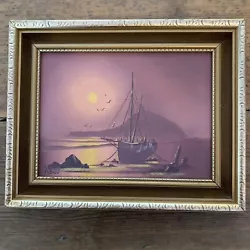 Buy Vintage Oil Painting Of Beach & Fishing Boat Coastal Sea Cornwall Signed Andrew • 29.99£