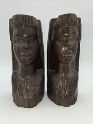Buy Vintage African Hand Carved Wood Statues Book Ends 8  Tall EUC • 20.71£