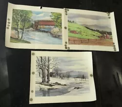 Buy Lot Of 3 Prints Of Paintings By Whitney: Cross Country Skiing, Fishing, & Farm • 11.33£