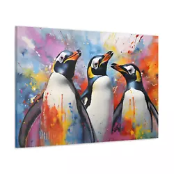 Buy Penguins Canvas Colourful Abstract Painting Style Print Wall Art Decor • 15.99£