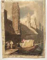 Buy 19th Century Watercolour VENICE SCENE With Figures On Boats, Architecture • 12.99£