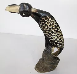 Buy Vintage Bird Sculpture Hand Carved Domestic Bovine Cow Horn Figurine 21cm High • 24£