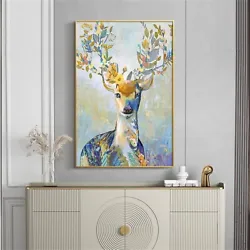 Buy H1773 Hand-painted Canvas Oil Painting Lucky Elk 36in Unframed • 35.85£