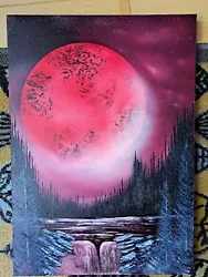 Buy Blood Moon/river /waterfall Trees In Oil,unframed A3 Sz Signed Canvas  • 18£