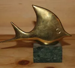 Buy Vintage Hand Made Brass Modernist Fish Figurine With Marble Base • 92.30£