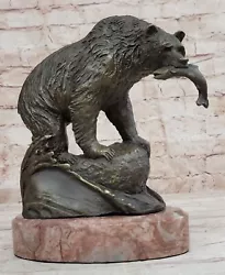 Buy Grizzly Bear Salmon Fishing Alaska Wildlife Art Bronze Marble Statue Sculpture • 274.84£