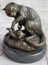 Buy Cat Playing With Baby Hotcast In Pure Bronze Sculpture Art Deco No Reserve Gift • 204.59£