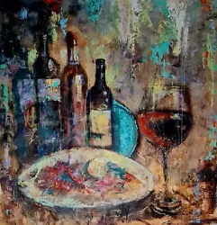 Buy Original Mario Mendoza Oil Canvas Wine Bottles Drink Painting Abstract Art Food • 1,950£