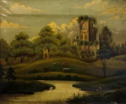 Buy Antique C18th Original Oil On Canvas Painting Abbey Ruins With Cattle Landscape • 151£