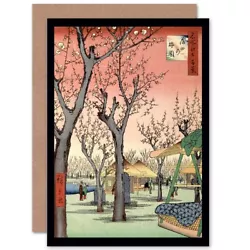 Buy Painting Japanese Woodblock Cherry Blossom Tree Park Blank Greeting Card • 4.42£