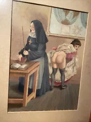 Buy Large Antique Erotic Original Painting Nun Globes Whip After George Grosz Risqué • 175£
