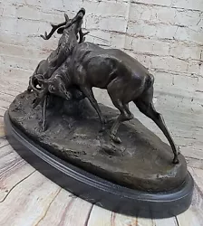 Buy Signed Bronze Deers Statue Hunter Stags Elks Sculpture Hand Made Statue • 567.87£