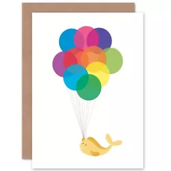 Buy Painting Cartoon Happy Balloon Goldfish Fish Kids Blank Greeting Card • 4.42£