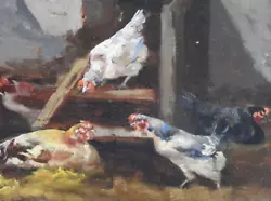 Buy Low Courtyard Hen Rooster On Panel Not Signed Painting 19e Antique Vintage • 255.97£