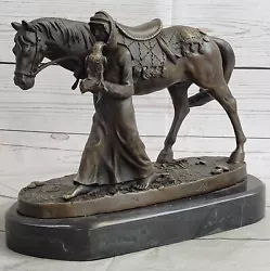 Buy Handmade Bronze Statue Aldo Vitaleh Arab Man Holding Falcon Eagle With Horse Art • 141.36£