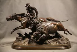 Buy Beautiful Bronze Sculpture 19th Century Buffalo Hunt With Horse French Natural • 15,749.89£