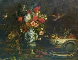 Buy Stil Life With Flowers And Birds. Oil On Canvas. Roman School. Italy. Xvii-xviii • 14,174.90£