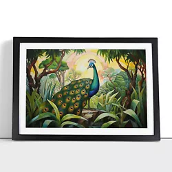 Buy Peacock Art Deco Framed Wall Art Poster Canvas Print Picture Home Decor Painting • 34.95£