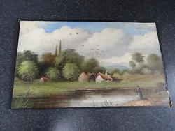 Buy Vintage Small Painting Country Rural Scene • 25£
