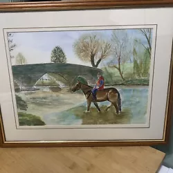 Buy Eric Ball Watercolour Painting Of A Horse Rider In The River. Bridge. Trees • 20£