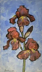Buy Flower Study, Irises, Acrylic, Colour, Card, Un-framed, David Baxter • 42£