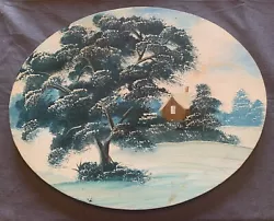 Buy Vintage Cabin And Tree In The Snow Oil On Canvas Bob Ross Style Retro Folk Art • 24.81£