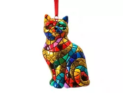 Buy Christmas Decoration ! Cat Multicolored Resin, Barcino Mosaic, Height 9 Cm • 12.60£