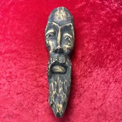 Buy Carving Of Long Face Wooden Man Sad Face Wizard Solid Wood God Vintage Signed • 24.99£