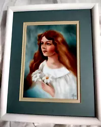 Buy Framed Hand-Painted Porcelain Portrait Artist J.E. Helm Girl W White Daffodils  • 217.34£