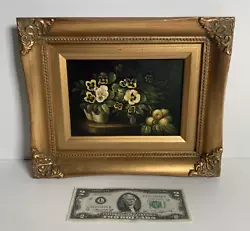 Buy Antique Vintage Original Miniature Old Oil Painting -Flowers & Fruit Still Life • 165.77£