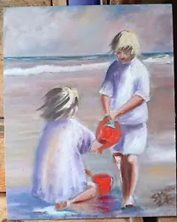 Buy Original Oil Painting Playing On The Beach  Impressionist  • 20£