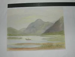 Buy BOATS IN MOUNTAIN LAKE WITH GOLDEN SUNSET Scotland Vintage Watercolour Painting • 2£