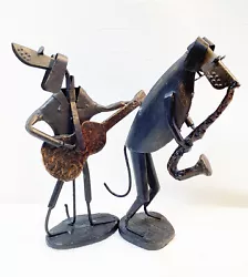 Buy 2 Metal Dogs Playing Music Horn Bass Instruments Guitar Sculpture Figurines • 37.30£