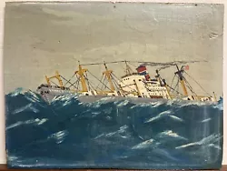 Buy Vintage Empire State United States Navy Ship Vessel Oil On Board Painting Boat • 123.99£