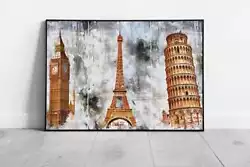 Buy Oil Painting Of Famous Landmarks Big Ben London Eiffel Tower Paris Tower Of • 6.43£
