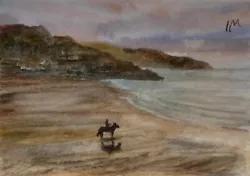 Buy ACEO Original Painting Seascape Art Beach Cliffs Waves Horse Coast  Watercolour • 5.50£