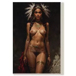 Buy Canvas Mounted |Tin Option | Nude Paint Art Lovely Native American Indian  38034 • 27.99£