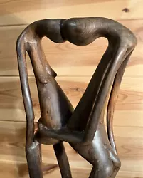 Buy 28cm Tall Vintage Wooden Hand Carved Sculpture Co-joined Lovers • 80£