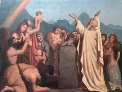 Buy Antique Oil On Canvas Old Painting 19th The Sacrifice Of Noah, Rainbow C. 1830 • 1,140£