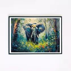 Buy Abstract Elephant Forest Painting Illustration 7x5 Retro Wall Decor Art Print  • 3.95£