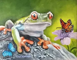 Buy The Frog & The Butterflies Original Oil Painting Wildlife Art  Realism Artwork  • 567£