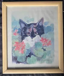 Buy Lesley Holmes Cat In Garden Framed Print Size Is 34 X 28.5 Cm • 12£