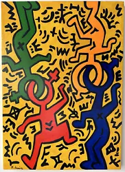 Buy Keith Haring Oil On Canvas Painting Signed And Sealed Measures  50cm X 70cm • 394.68£