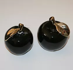 Buy PAIR Of APPLES Contemporary Sculpture Ornaments Black & Gold *NEW* • 17.99£
