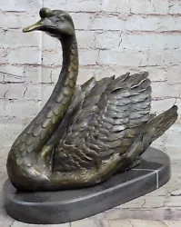Buy Art Deco Swan Bird Garden/Backyard Decor Bronze Sculpture Marble Figurine Gift • 200.28£