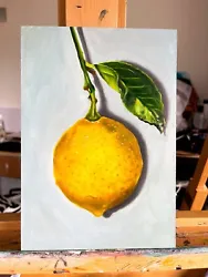 Buy Lemon Tree Leaf Original Oil Painting-Citrus Fruit Effordable Artwork On Sale • 65£