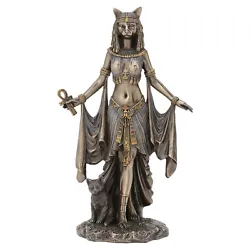 Buy Bastet Egyptian Goddess Of Protection With Cat Bronze Finish Statue Sculpture • 69.20£